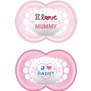 Mam I Love Mummy & Daddy Silicone Soother 6-16m Розово - Розово 2 бр. Код 170S