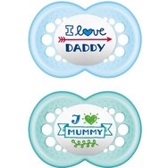 Mam I Love Mummy & Daddy Silicone Soother 6-16m Синьо - Светло синьо 2, 2 броя, Код 170S