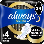 Always Комплект Ultra Secure Night Sanitary Towels with Wings Size 4, 72 бр (3x24 бр)