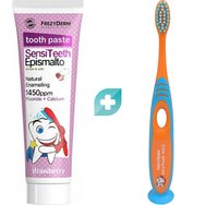 Frezyderm Комплект SensiTeeth Epismalto Tooth Paste 1.450ppm 50ml & Soft Kids Toothbrush 1 бр - портокал / светло синя Frezyderm Комплект SensiTeeth Epismalto Tooth Paste 1.450ppm 50ml & Soft Kids Toothbrush 1 бр - портокал / светло синя