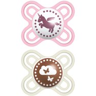 Mam Perfect Start Silicone Soother 0-2m, Код 081S 2 бр - розово/ Бяло - Много малка ортодонтска силиконова залъгалка с тънки зърна и шарки
