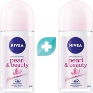 Nivea Комплект Pearl & Beauty Anti Perspirant Roll on Deo 100ml (2x50ml) - Женски дезодорант за 48-часова защита и нежна грижа без етилов алкохол