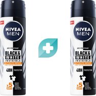 Nivea Комплект Men Black & White Invisible Ultimate Impact 48h Protection Anti-Perspirant Spray 300ml (2x150ml) - Мъжки дезодорант спрей 48-часова защита срещу бели петна