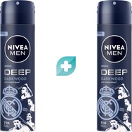 Nivea Комплект Men Deep Darkwood 72h Real Madrid Edition Anti-Perspirant Spray 300ml (2x150ml) - Мъжки дезодорант спрей против изпотяване с дълготраен ефект