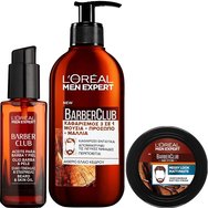 Комплект L'Oreal Paris Men Expert BarberClub Beard & Skin Oil 30ml & Face & Hair Wash Gel 200ml & Messy Hair Molding Clay 75ml - Хидратиращо, Успокояващо Масло с Етерично Масло от Кедър за Брада & Кожа & Почистващ Гел 3 в 1 за Брада, Лице & Коса & Глина за Средна Фиксация & Матов Финиш за Брада & Коса