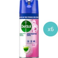 Комплект Dettol All in One Orchard Blossom Spray 2.400ml (400mlx6) - Дезинфекциращ антибактериален спрей за твърди & меки повърхности с аромат на плодови цветове Комплект Dettol All in One Orchard Blossom Spray 2.400ml (400mlx6) - Дезинфекциращ антибактериален спрей за твърди & меки повърхности с аромат на плодови цветове