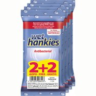 Wet Hankies Clean & Protect Антибактериални кърпички 2+2 Подарък, 4 x 15 броя