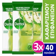 Dettol Оферта Пакет Surface Clean Wipes Мокри кърпи за почистване с аромат на зелена ябълка за всички повърхности 3x40 парчета Dettol Оферта Пакет Surface Clean Wipes Мокри кърпи за почистване с аромат на зелена ябълка за всички повърхности 3x40 парчета