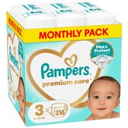 Pampers Premium Care Monthly Pack No3 (6-10kg) 216 Броя Pampers Premium Care Monthly Pack No3 (6-10kg) 216 Броя