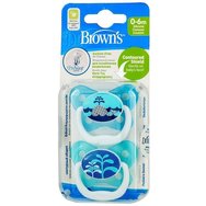Dr. Brown's PreVent PV12402 Orthodontic Soother 0-6m Бяло - Синьо 2 бр - Ортодонтска залъгалка Силиконова пеперуда