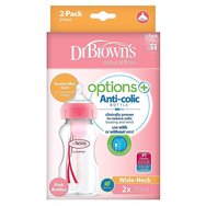 Dr. Brown’s Пластмасова бебешка бутилка Options+ Anti-colic с широко гърло 0m+, 2x270ml, код WB92601 - розова