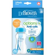 Dr. Brown’s Пластмасова бебешка бутилка Options+ против колики с широко гърло 0m+, 2x270ml, код WB92602 - синьо