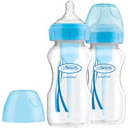 Dr. Brown’s Пластмасова бебешка бутилка Options+ против колики с широко гърло 0m+, 2x270ml, код WB92602 - синьо