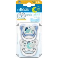 Dr. Brown’s PreVent Glow in the Dark Orthodontic Silicone Soother 6-18m, 2 Части - Синьо / Прозрачно