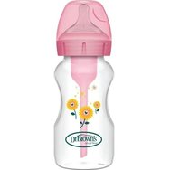 Dr. Brown’s Пластмасова бебешка бутилка Options+ Anti-colic с широко гърло 0m+, 270ml, код WB91801 - розова - Специално проектиран да намали коликите и регургитациите, причинени от храненето на бебето