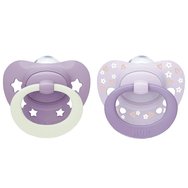 Nuk First Choice Classic Day & Night Silicone Soother 18-36m Ортодонтска силиконова залъгалка, 2 броя - лилава - лилава
