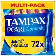 Tampax Promo Multi-Pack Compak Pearl Regular 72 бр - Тампон с апликатор за лек до умерен поток Tampax Promo Multi-Pack Compak Pearl Regular 72 бр - Тампон с апликатор за лек до умерен поток