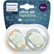 Philips Avent Ultra Air Nighttime Silicone Soother 18m+ Портокал - Каки 2 части, Код SCF376/23