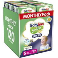 Babylino Комплект Sensitive Pants Cotton Soft Unisex Monthly Pack No5 Junior (10-16kg) 120 бр (6x20 бр)