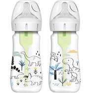 Dr. Brown’s Пластмасова бебешка бутилка Опции+ Анти-колики с широко гърло Динозаври 0m+, 2x270ml Код WB92026