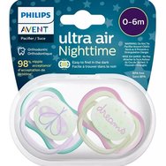 Philips Avent Ultra Air Nighttime Silicone Soother 0-6m Люляк - Светло зелено 2 части, Код SCF376/17