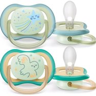 Philips Avent Ultra Air Nighttime Silicone Soother 0-6m Светло зелено - Сьомга 2 бр., Код SCF376/18