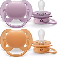 Philips Avent Ultra Soft Silicone Soother 6-18m Оранжево - лилаво 2 бр., Код SCF091/34