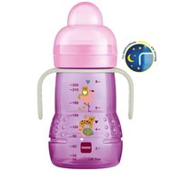 Mam Trainer+ Night 4m+, 220ml, Код 451-Розов - Бутилка за преход към чаша със светещи в тъмното дръжки