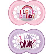 Mam I Love Mummy & Daddy Silicone Soother 6-16m Розово - лилаво прозрачно 2, 2 броя, код 170S