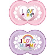 Mam I Love Mummy & Daddy Silicone Soother 6-16m Розово - лилаво прозрачно 2 броя, код 170S