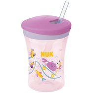 Nuk Action Cup 12m+, 230ml - Лила - Пластмасова чаша със слама и капак на винт за възраст от 12+ месеца