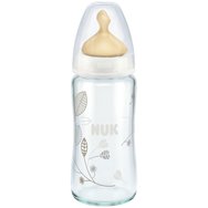 Nuk First Choice Plus 0-6m Glass Bottle Latex Medium Teat 240ml - Бяло - Стъклена бебешка бутилка със среден размер с биберон от латекс от 0 до 6 месеца Nuk First Choice Plus 0-6m Glass Bottle Latex Medium Teat 240ml - Бяло - Стъклена бебешка бутилка със среден размер с биберон от латекс от 0 до 6 месеца