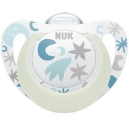 Nuk Star Night Silicone Soother 0-6m 1 Парче - синьо - Изключително мека ортодонтска силиконова залъгалка, подходяща за челюст и зъби