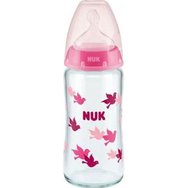 Nuk First Choice Plus Glass Bottle Temperature Control Silicone Medium 0-6m 240ml, Код 10745124 - Розов