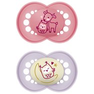 Mam Day & Night Silicone Soother 6-16m 2 бр, Код 174SGc - Фуксия / Люляк