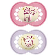 Mam Original Night Orthodontic Silicone Soother 6 - 16m 2 части Код 160S - Фуксия / Лила