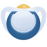 Nuk Star Latex Soother 6-18m, 1 брой - светло син - Ортодонтска гумена залъгалка с калъф за носене Nuk Star Latex Soother 6-18m, 1 брой - светло син - Ортодонтска гумена залъгалка с калъф за носене