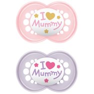Mam I Love Mummy Orthodontic Silicone Soother 16m+ Код 265G1c, 2 части - Фуксия / Люляк - Ортодонтска силиконова залъгалка за отпускане и облекчение