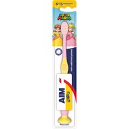Aim Super Mario Junior Extra Soft Toothbrush 6-13 Years 1 брой - розово / жълто - Детска четка за зъби с много меки влакна със заоблена глава Aim Super Mario Junior Extra Soft Toothbrush 6-13 Years 1 брой - розово / жълто - Детска четка за зъби с много меки влакна със заоблена глава