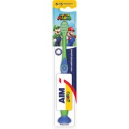 Aim Super Mario Junior Extra Soft Toothbrush 6-13 Years 1 брой - зелено / синьо - Детска четка за зъби с много меки влакна със заоблена глава Aim Super Mario Junior Extra Soft Toothbrush 6-13 Years 1 брой - зелено / синьо - Детска четка за зъби с много меки влакна със заоблена глава