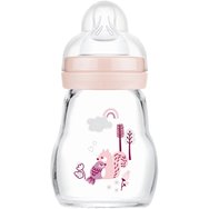 Mam Feel Good Premium Glass Baby Bottle 0m+, 170ml, Код 370SU - розова - Стъклена бутилка със силиконов накрайник с бавен поток