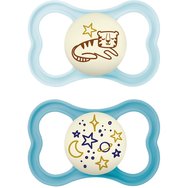 Mam Supreme Night Silicone Soother 6-16m Код 248S, 2 бр - светло синя / Синьо - Ортодонтска силиконова залъгалка, която свети в тъмното