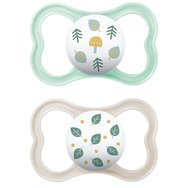 Mam Air Orthodontic Latex Soother 6-16m Код 216L, 2 бр - Зелено / захарна - Ортодонтска гумена залъгалка с големи вентилационни отвори и калъф за носене Mam Air Orthodontic Latex Soother 6-16m Код 216L, 2 бр - Зелено / захарна - Ортодонтска гумена залъгалка с големи вентилационни отвори и калъф за носене
