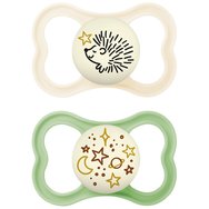 Mam Supreme Night Silicone Soother 16m+, Код 298S, 2 бр - Бежов / Зелено - Ортодонтска силиконова залъгалка, която свети в тъмното Mam Supreme Night Silicone Soother 16m+, Код 298S, 2 бр - Бежов / Зелено - Ортодонтска силиконова залъгалка, която свети в тъмното