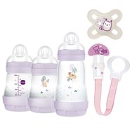 Mam Promo Welcome to the World Newborn Gift Set 0m+, Код 660Gc 1 бр - Лилаво - Бебешки комплект с 3 шишета и 1 залъгалка и 1 държач за залъгалка с панделка Mam Promo Welcome to the World Newborn Gift Set 0m+, Код 660Gc 1 бр - Лилаво - Бебешки комплект с 3 шишета и 1 залъгалка и 1 държач за залъгалка с панделка