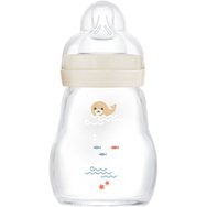 Mam Feel Good Premium Glass Baby Bottle 0m+, Код 370SUc, 170ml - крем - Стъклена бутилка със силиконов биберон с нисък поток