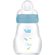 Mam Feel Good Premium Glass Baby Bottle 0m+, Код 370SBc, 170ml - Синьо - Стъклена бутилка със силиконов биберон с нисък поток Mam Feel Good Premium Glass Baby Bottle 0m+, Код 370SBc, 170ml - Синьо - Стъклена бутилка със силиконов биберон с нисък поток
