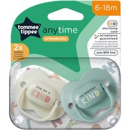 Tommee Tippee Anytime Orthodontic Silicone Soother 6-18m, 2 бр - светло зелено / Зелено Tommee Tippee Anytime Orthodontic Silicone Soother 6-18m, 2 бр - светло зелено / Зелено