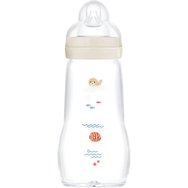 Mam Feel Good Premium Glass Bottle 2m+, Код 375SU, 260ml - крем - Стъклена бутилка със силиконов биберон със среден дебит