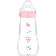 Mam Feel Good Premium Glass Bottle 2m+, Код 375SG, 260ml - розово - Стъклена бутилка със силиконов биберон със среден дебит Mam Feel Good Premium Glass Bottle 2m+, Код 375SG, 260ml - розово - Стъклена бутилка със силиконов биберон със среден дебит